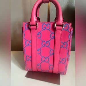 Gucci Hot Pink GG Mini Tote with Blue Logo